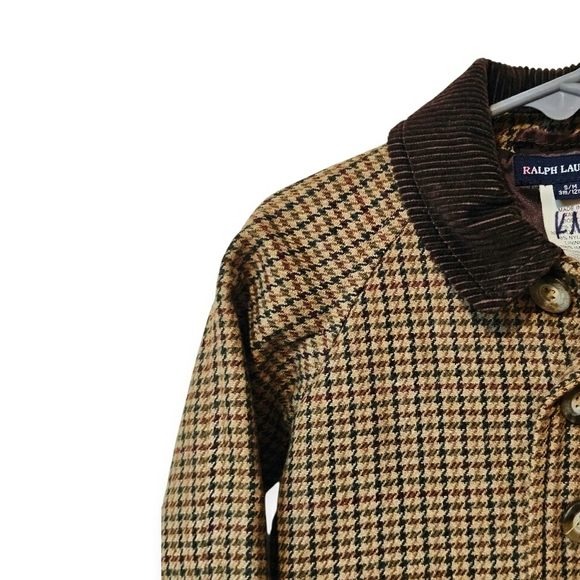 RARE Vintage Ralph Lauren Kids Wool A Line Houndstooth Corduroy Button Up Coat - Picture 4 of 15